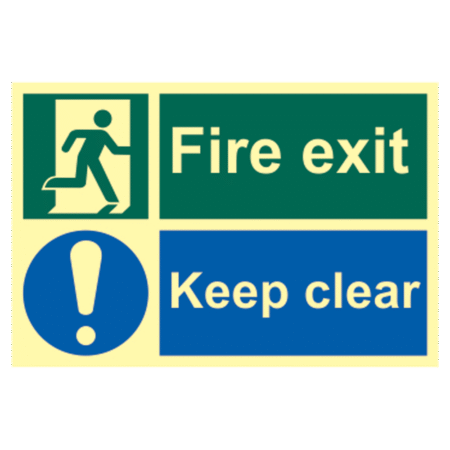 ASEC `Fire Escape Keep Clear` Sign Photoluminescent 300mm x 200mm