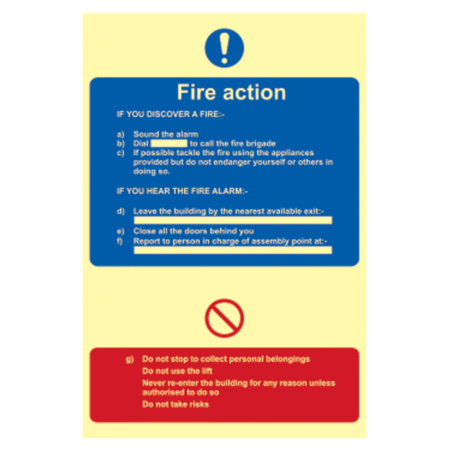 ASEC Photoluminescent Fire Action Procedure Sign 200mm x 300mm