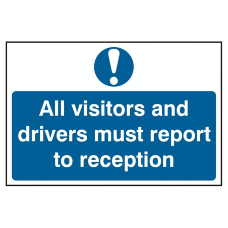 ASEC `All Visitors and Drivers Must Report To Reception` 200mm x 300mm PVC Self Adhesive Sign