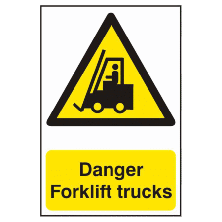ASEC `Danger Forklift Trucks` 200mm x 300mm PVC Self Adhesive Sign