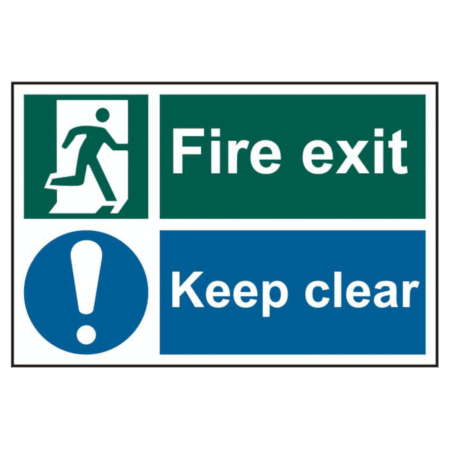 ASEC `Fire Exit Keep Clear` 200mm x 300mm PVC Self Adhesive Sign