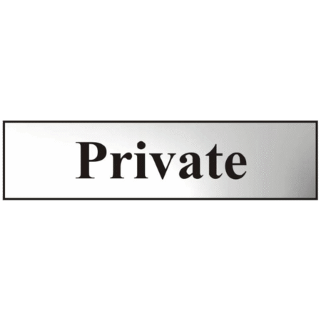 ASEC `Private` 200mm x 50mm Chrome Self Adhesive Sign
